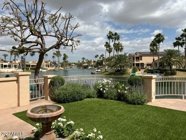 view of yard with a water view