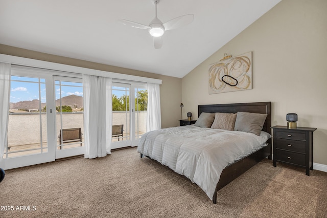 5435 E Cambridge Ave, Phoenix, AZ 85008 - bedroom with access to exterior, carpet, vaulted ceiling, and ceiling fan