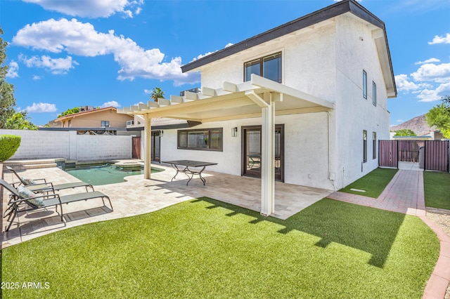 5435 E Cambridge Ave, Phoenix, AZ 85008 - back of house with stucco siding, a fenced backyard, a patio area, and a pergola