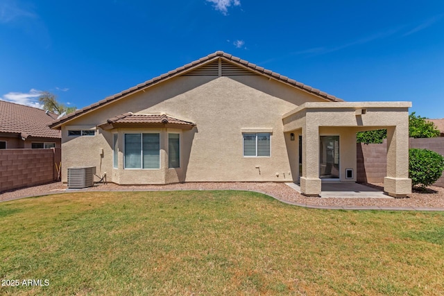 1713 N Sinova, Mesa, AZ 85205 - rear view of property featuring central AC unit, a yard, stucco siding, and fence