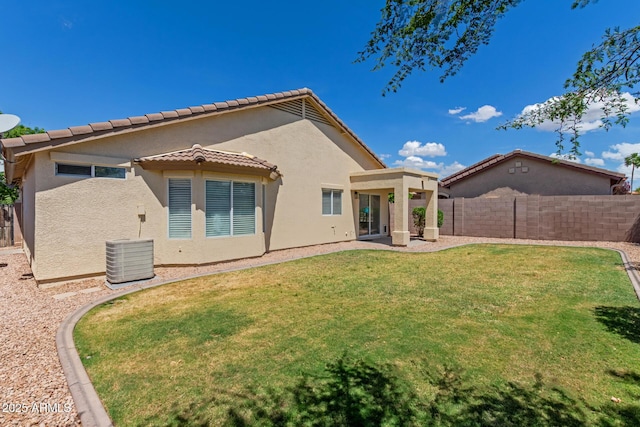 1713 N Sinova, Mesa, AZ 85205 - rear view of property with stucco siding, a fenced backyard, and a lawn