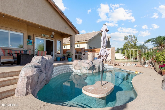1437 E Glenhaven Dr, Phoenix, AZ 85048 - view of swimming pool featuring fence and a patio area