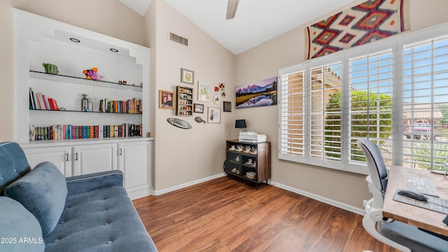 116 E Mountain Sky Ave, Phoenix, AZ 85048 - office featuring wood finished floors, lofted ceiling, and ceiling fan