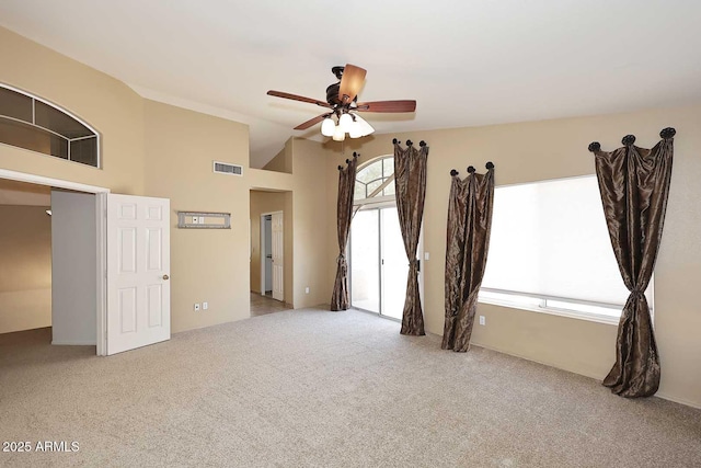 14833 S 14th Pl, Phoenix, AZ 85048 - unfurnished room with carpet floors, ceiling fan, vaulted ceiling, and visible vents