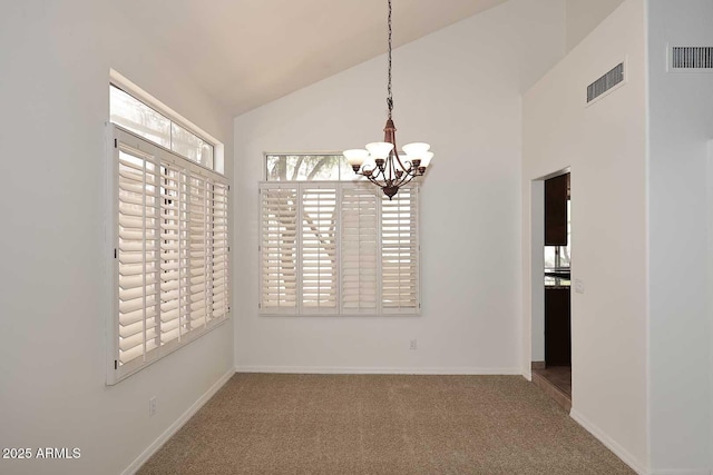 14833 S 14th Pl, Phoenix, AZ 85048 - unfurnished dining area featuring an inviting chandelier, carpet floors, baseboards, and visible vents