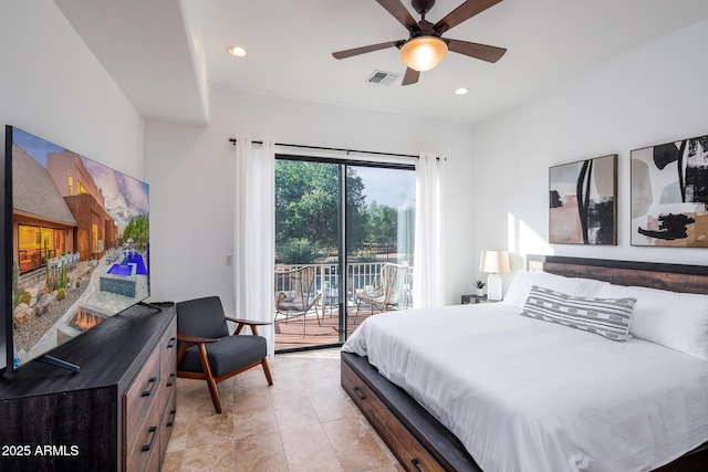 30020 N 63rd St, Cave Creek, AZ 85331 - bedroom with a ceiling fan, access to outside, recessed lighting, and visible vents
