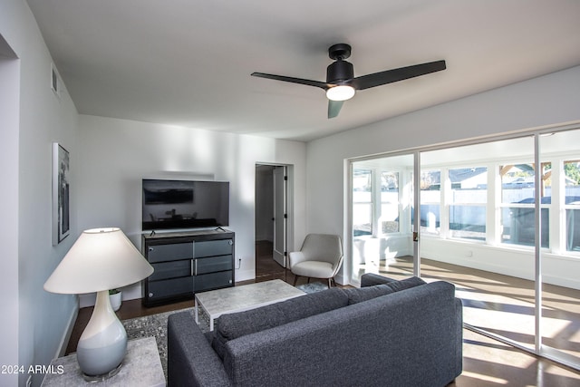 living room with ceiling fan