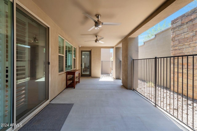 balcony with ceiling fan