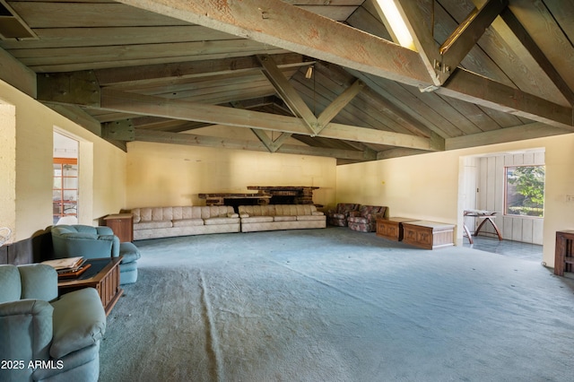 4461 E Flower St, Phoenix, AZ 85018 - miscellaneous room featuring carpet flooring, beam ceiling, and high vaulted ceiling