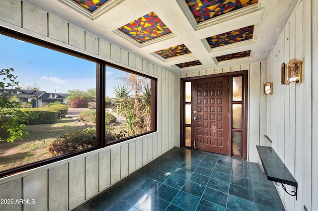4461 E Flower St, Phoenix, AZ 85018 - unfurnished sunroom featuring coffered ceiling and beam ceiling