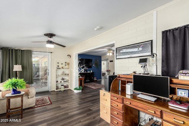 office featuring ceiling fan and dark hardwood / wood-style flooring