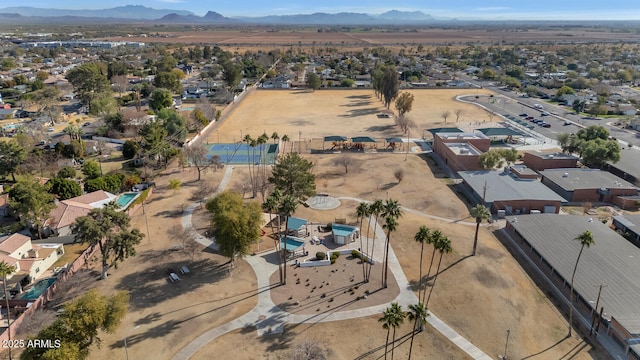 drone / aerial view featuring a mountain view