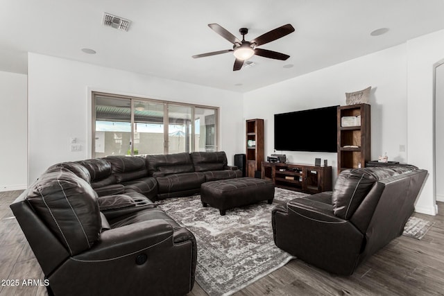 2052 E Scorpio Pl, Chandler, AZ 85249 - living room with a ceiling fan, wood finished floors, and baseboards