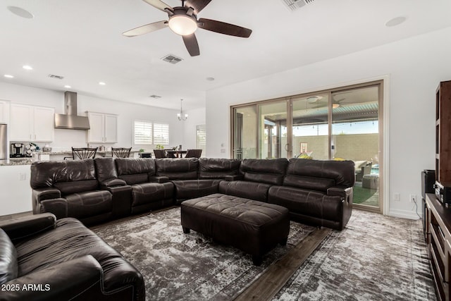 2052 E Scorpio Pl, Chandler, AZ 85249 - living room featuring ceiling fan, wood finished floors, and recessed lighting