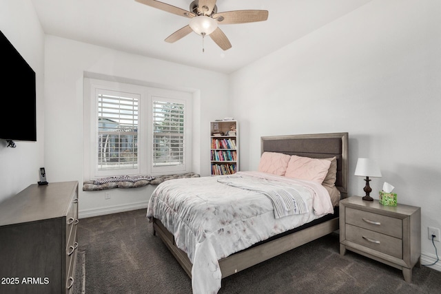 2052 E Scorpio Pl, Chandler, AZ 85249 - bedroom with dark colored carpet, baseboards, and a ceiling fan