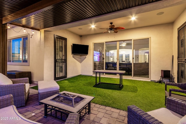 2052 E Scorpio Pl, Chandler, AZ 85249 - view of patio / terrace featuring an outdoor living space with a fire pit and a ceiling fan