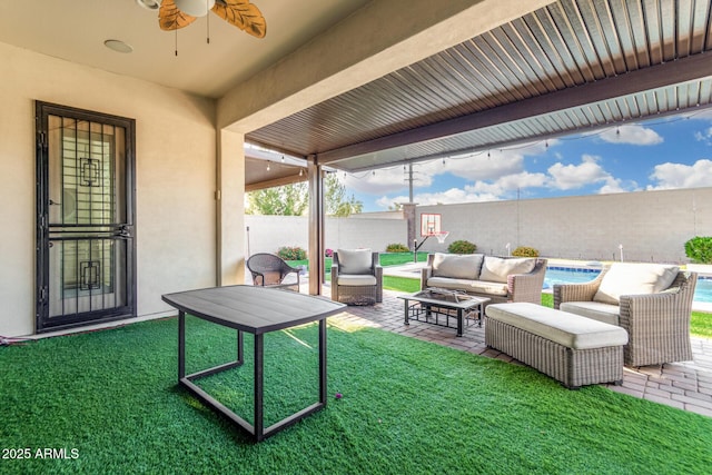 2052 E Scorpio Pl, Chandler, AZ 85249 - view of patio with an outdoor living space and a ceiling fan