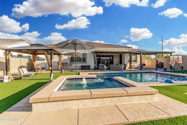 2052 E Scorpio Pl, Chandler, AZ 85249 - view of swimming pool with a gazebo, a patio, an outdoor hangout area, and a pool with connected hot tub