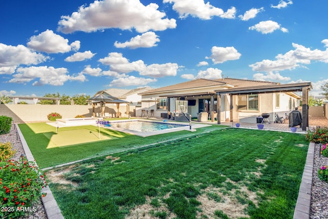 2052 E Scorpio Pl, Chandler, AZ 85249 - view of swimming pool featuring a gazebo, an area to practice putting, and a patio