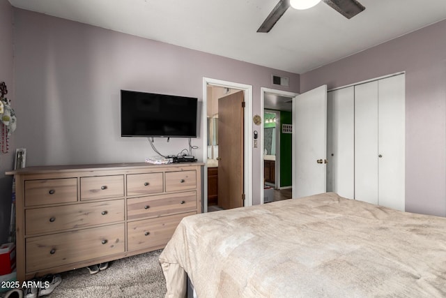 1807 E Jamaica Ave, Mesa, AZ 85204 - carpeted bedroom featuring a closet, ceiling fan, and ensuite bath