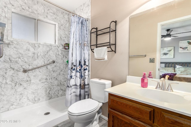 1807 E Jamaica Ave, Mesa, AZ 85204 - ensuite bathroom with a shower with shower curtain, vanity, and ceiling fan