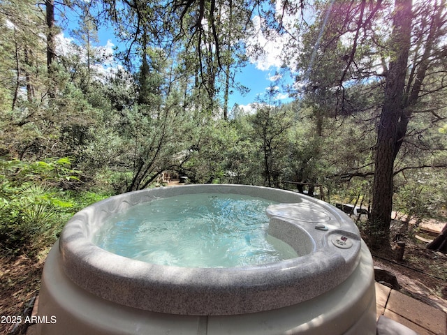 view of pool featuring a hot tub