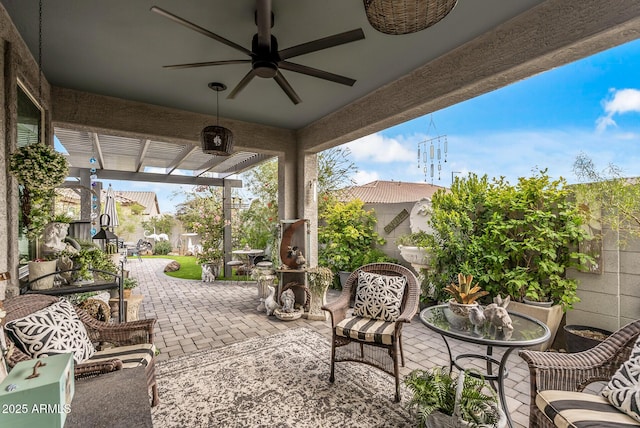 view of patio with ceiling fan