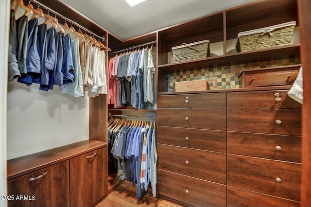 spacious closet featuring light wood-type flooring