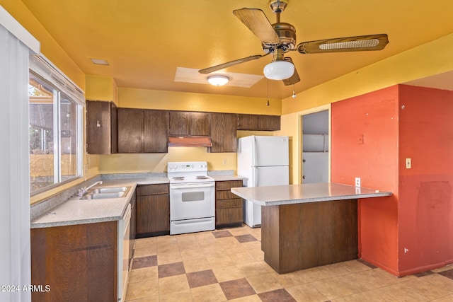 6120 N 30th Ave, Phoenix, AZ 85017 - kitchen featuring white appliances, a sink, ceiling fan, and light countertops