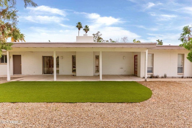 8411 E Via De Jardin, Scottsdale, AZ 85258 - back of property featuring a patio, a chimney, and a yard