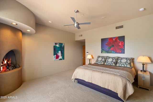 3120 Arroyo Hondo, Carefree, AZ 85377 - carpeted bedroom featuring visible vents, a ceiling fan, and recessed lighting