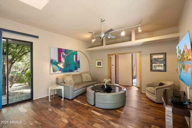 3120 Arroyo Hondo, Carefree, AZ 85377 - living room with ceiling fan, track lighting, and wood finished floors