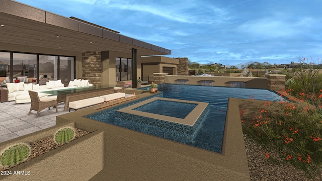 view of pool with a patio, an in ground hot tub, and an outdoor hangout area