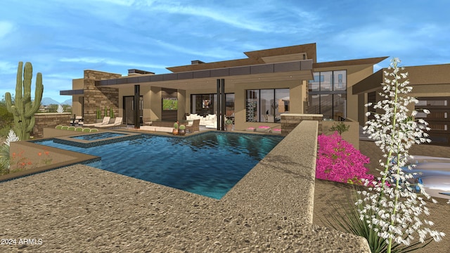 view of swimming pool with a patio and an in ground hot tub