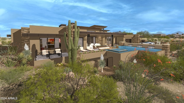 view of swimming pool with an outdoor kitchen and a patio area