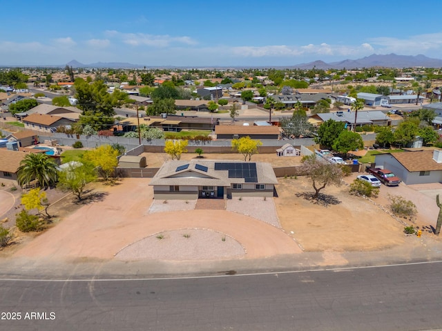aerial view featuring a residential view and a mountain view