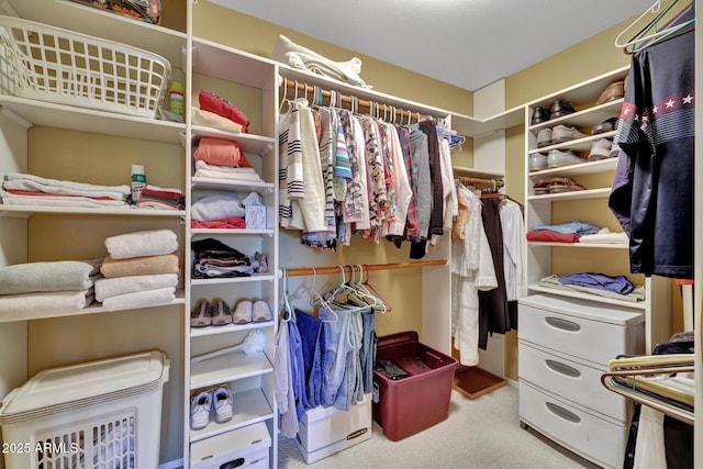 walk in closet featuring carpet