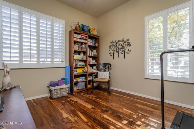 office with dark hardwood / wood-style floors