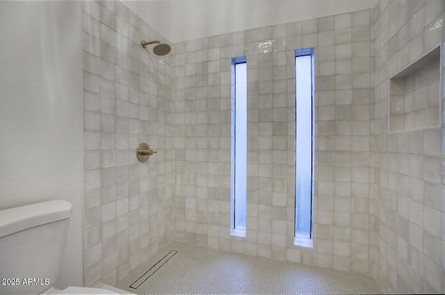 full bathroom with toilet and a tile shower