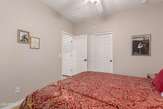 bedroom featuring a closet and ceiling fan