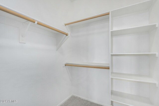 walk in closet featuring carpet flooring