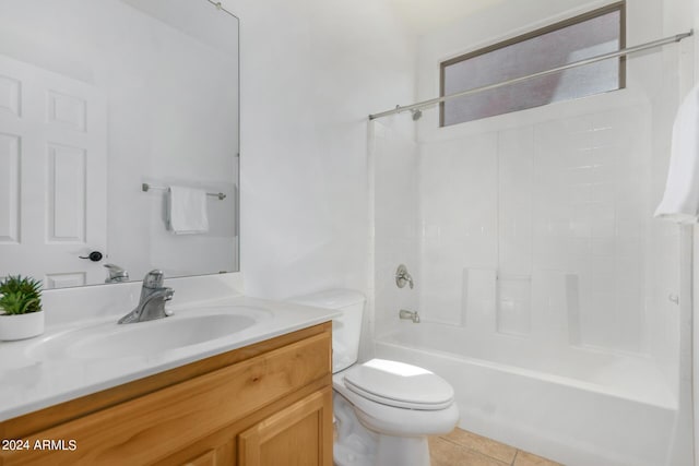 bathroom with shower / washtub combination, vanity, toilet, and tile patterned floors