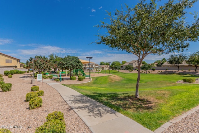 view of home's community with a lawn and playground community