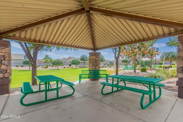 surrounding community featuring a yard and a gazebo