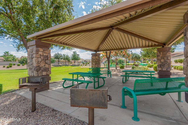 view of community featuring a gazebo and a yard