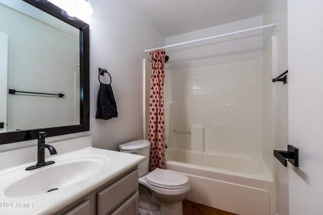 full bathroom with vanity, toilet, and shower / bath combination with curtain