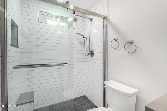 full bathroom featuring toilet and a stall shower