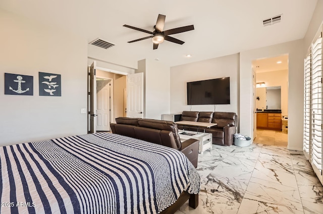 8115 W San Miguel Ave, Glendale, AZ 85303 - bedroom with visible vents, marble finish floor, and ceiling fan