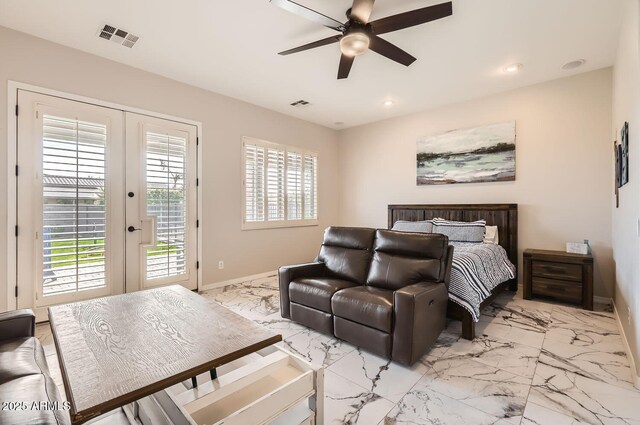 8115 W San Miguel Ave, Glendale, AZ 85303 - bedroom with baseboards, access to outside, french doors, and marble finish floor