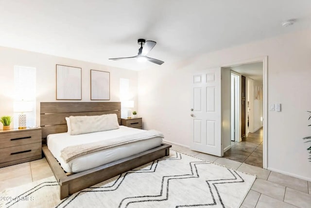 16436 N 64th Pl, Scottsdale, AZ 85254 - bedroom featuring light tile patterned floors, baseboards, and ceiling fan